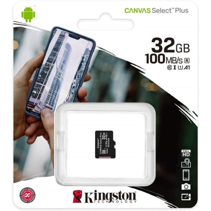 Карта Пам'яті Kingston Canvas Select Plus MicroSDHC (UHS-1) 32GB (10 Class), Black