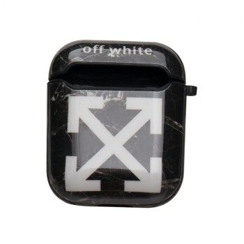 Чохол-футляр для навушників Apple Airpods Glossy Brand, Ofwhite black