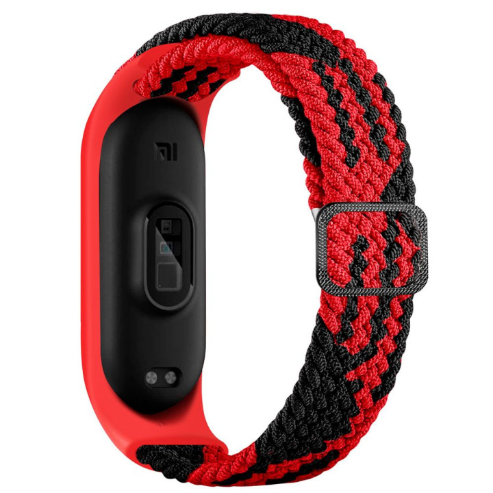 Ремешок Nylon для Xiaomi Mi Band 3 / 4 / 5 / 6 / 7 Elastic adjustment, Red-Black