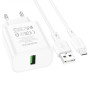 Сетевое Зарядное Устройство Borofone BA72A Spring USB QC3.0 cable USB-MicroUSB, White