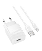 Мережевий зарядний пристрій Borofone BAS71A USB 10.5W with cable micro-USB, White