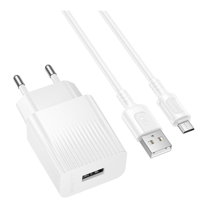 Мережевий зарядний пристрій Borofone BAS71A USB 10.5W with cable micro-USB, White