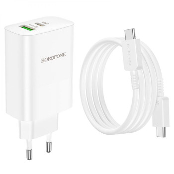 Мережевий зарядний пристрій Borofone BN10 Sunlight PD65W / QC3.0 Type-C to Type-C, White