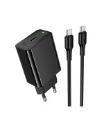 Мережевий зарядний зристрій Hoco CS93A Type-C PD20W / QC3.0 with cable, Black