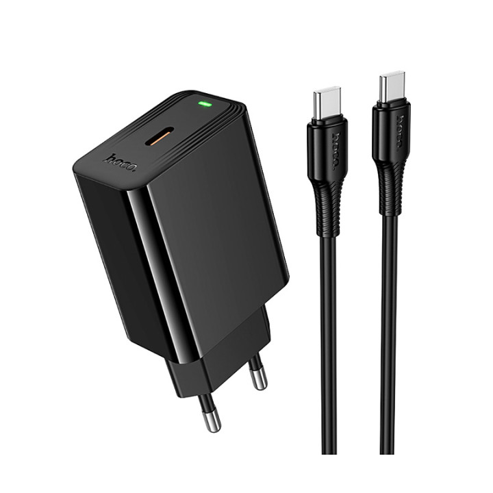 Мережевий зарядний зристрій Hoco CS93A Type-C PD20W / QC3.0 with cable, Black