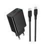 Мережевий зарядний зристрій Hoco CS93A Type-C PD20W / QC3.0 with cable, Black