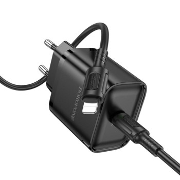 Мережевий зарядний пристрій Borofone BA84A 1USB-C PD / QC 30W / Type-C to Lightning, Black