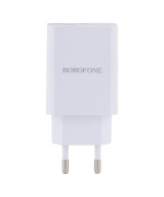 Мережевий зарядний пристрій Borofone BA56A Type-C PD 20W + USB QC3.0 3A без кабелю, White