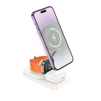 Бездротовий Зарядний Пристрій Hoco CQ10 3in1 Magnetic 3A 15W для iWatch, White
