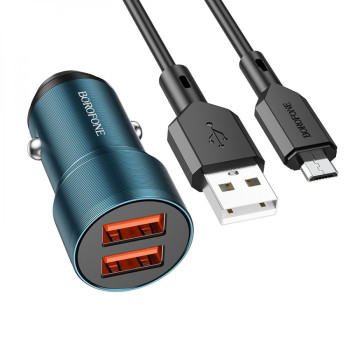 Автомобільний зарядний пристрій Borofone BZ19 Wisdom Micro 2.4A 12W 1м, Sapphire blue