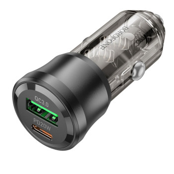Автомобільний зарядний пристрій Borofone BZ25 USB QC 3.0 / PD 38W, Transparent black