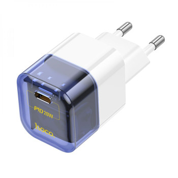 Мережевий Зарядний Пристрій Hoco C125A Transparent PD20W / QC3,0, Transparent blue