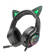Игровые проводные наушники Hoco W107 Cute Cat Ear Mini-Jack 3.5мм, Green