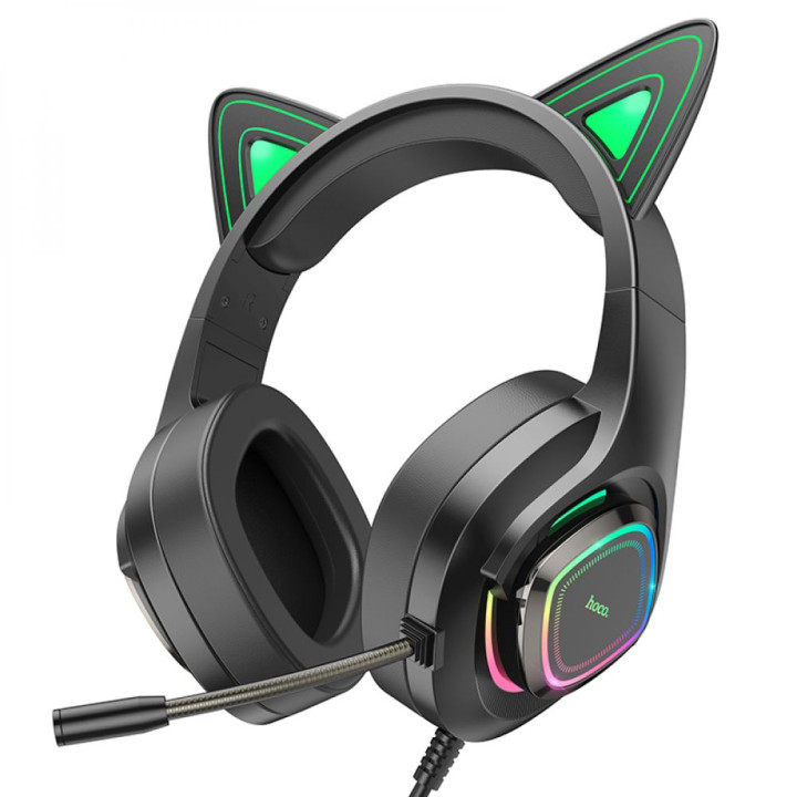 Ігрові дротові навушники Hoco W107 Cute Cat Ear Mini-Jack 3.5мм, Green