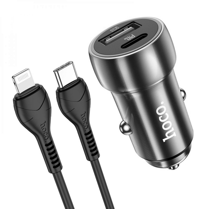Автомобильное зарядное устройство Hoco Z46A Type-C PD20W USB QC3.0 3A Type-C to Lightning 1m, Sapphire blue