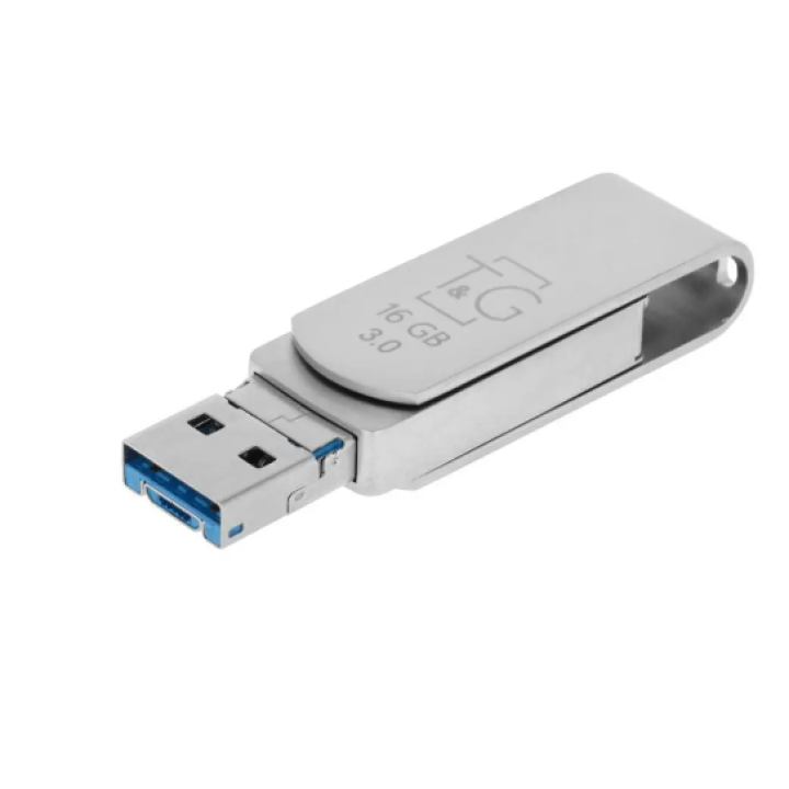 Універсальна флешка T&G USB OTG + Lightning + microUSB 16GB, Steel