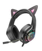 Игровые проводные наушники Hoco W107 Cute Cat Ear Mini-Jack 3.5мм, Pink