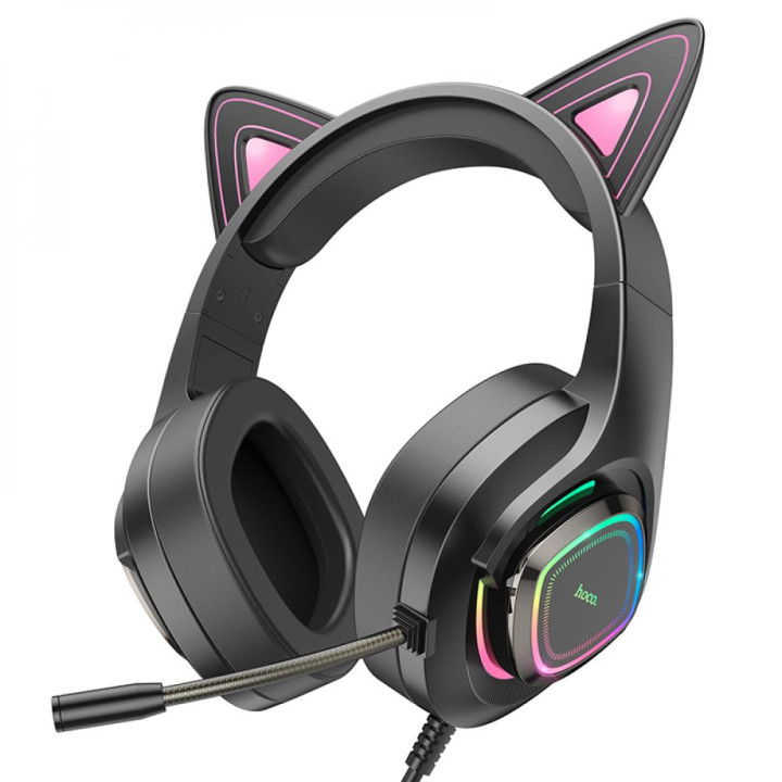 Игровые проводные наушники Hoco W107 Cute Cat Ear Mini-Jack 3.5мм, Pink