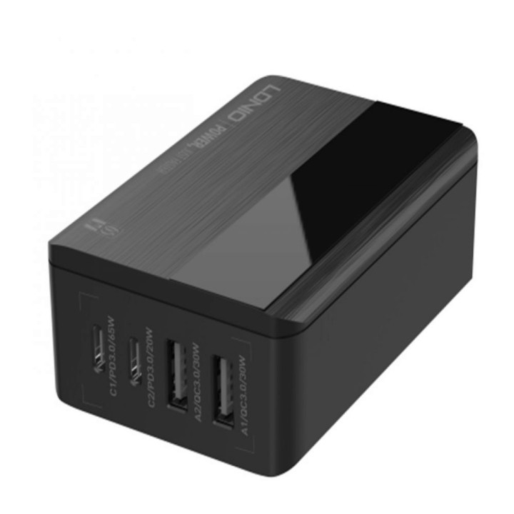 Мережевий зарядний пристрій LDNIO A4808Q Type-C PD 65W USB QC3.0 LED, Black