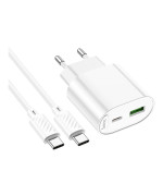 Сетевое зарядное устройство Hoco C109A Type-C PD20W / USB QC3.0 with cable, White