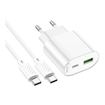 Сетевое зарядное устройство Hoco C109A Type-C PD20W / USB QC3.0 with cable, White