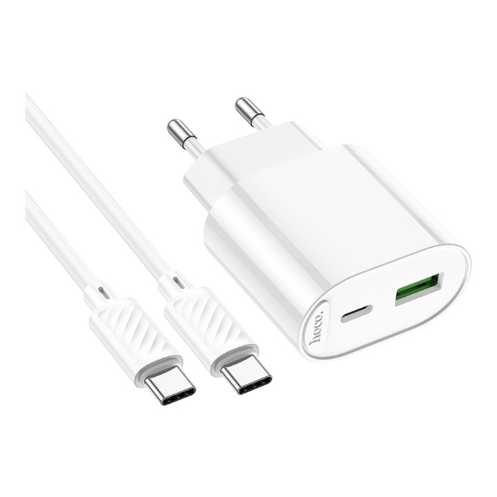 Мережевий зарядний пристрій Hoco C109A Type-C PD20W / USB QC3.0 with cable, White