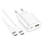 Мережевий зарядний пристрій Hoco C109A Type-C PD20W / USB QC3.0 with cable, White