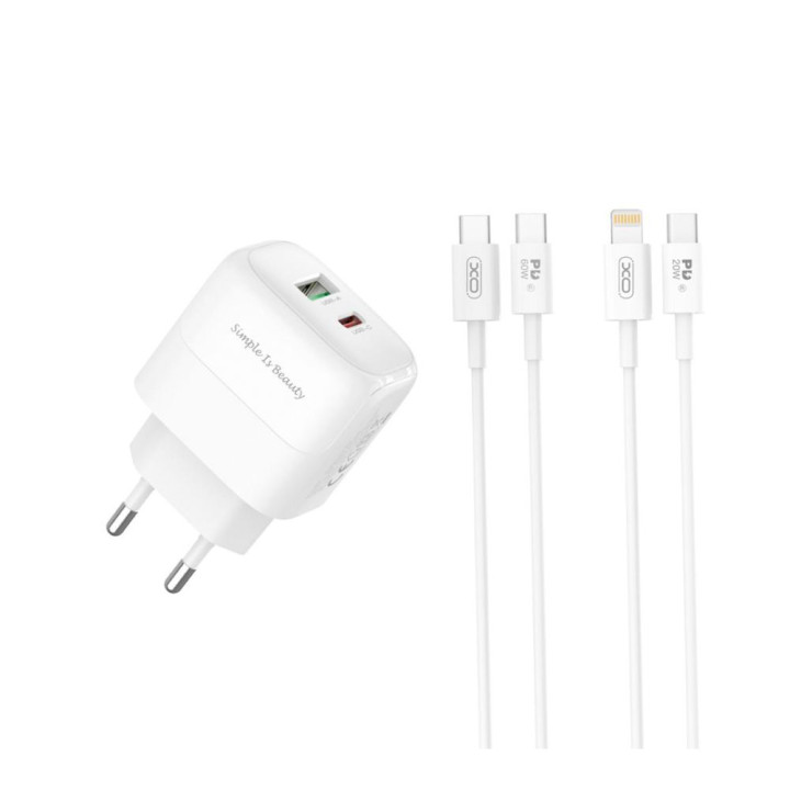 Сетевое Зарядное Устройство XO L137 PD20W / QC3.0 3A cable Type-C to Lightning, White