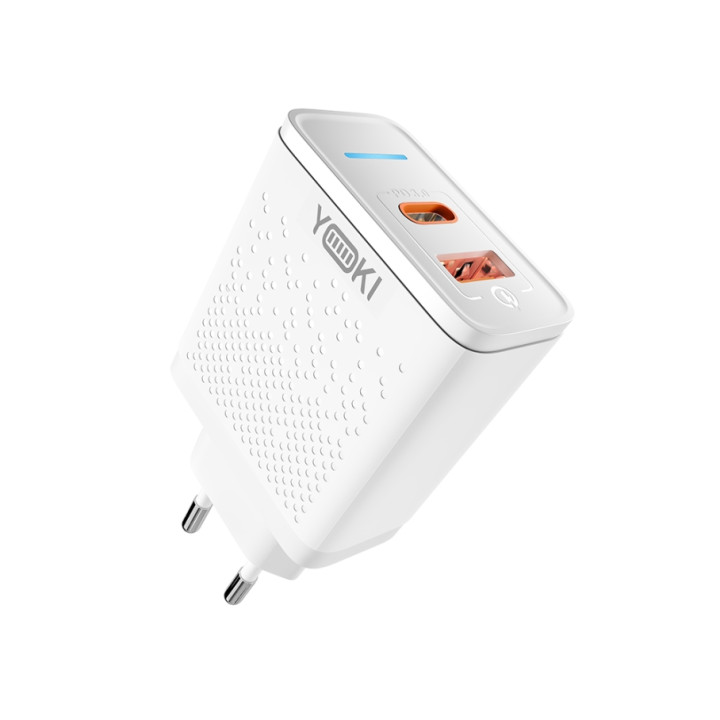 Сетевое зарядное устройство YOKI Led Series YK-33 USB QC3.0 / Type-C PD33W, White
