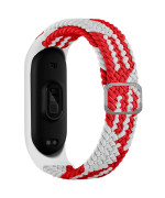 Ремешок Nylon для Xiaomi Mi Band 3 / 4 / 5 / 6 / 7 Elastic adjustment, White-Red