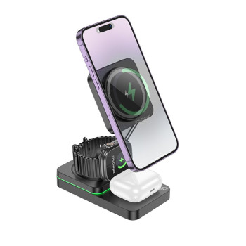 Бездротовий Зарядний Пристрій Hoco CQ10 3in1 Magnetic 15W для iWatch, Black