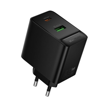 Сетевое зарядное устройство Borofone BAS16A USB QC3.0 / Type-C PD45W, Black