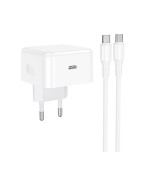 Мережевий зарядний пристрій Hoco C161A Type-C PD3.2 60W with cable, White