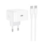 Мережевий зарядний пристрій Hoco C161A Type-C PD3.2 60W with cable, White