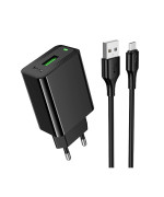 Сетевое зарядное устройство Hoco CS92A USB QC3.0 18W with cable USB to micro-USB, Black