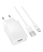 Сетевое зарядное устройство Borofone BAS72A USB QC3.0 18W with cable micro-USB, White