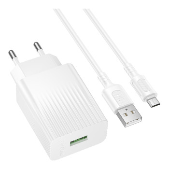 Сетевое зарядное устройство Borofone BAS72A USB QC3.0 18W with cable micro-USB, White