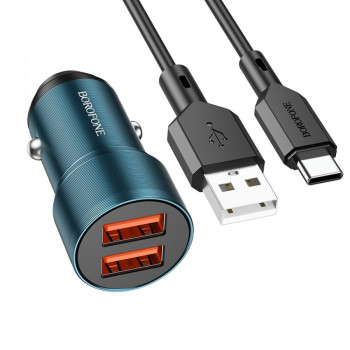 Автомобільний зарядний пристрій Borofone BZ19 Wisdom Type C 2.4A 12W, Sapphire blue
