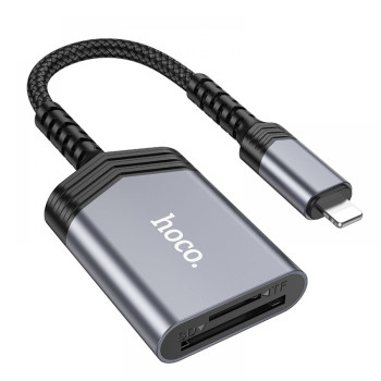 Перехідник Hoco UA25 2-in-1 card reader Lightning, Gray