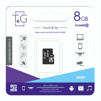 Карта пам'яті T&G UHS-1 MicroSDHC 8GB 10 Class, Black