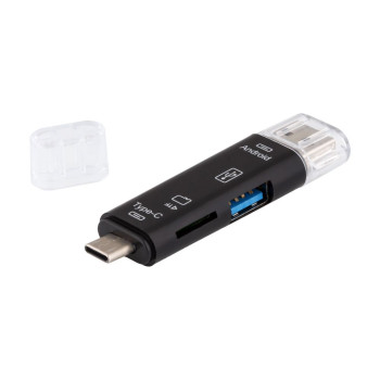 ﻿Переходник OTG D1-188 USB / type-C / MicroUSB / MicroSD, Black