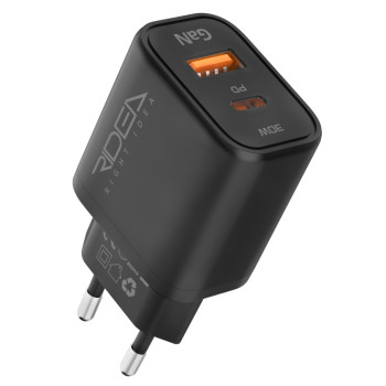 Мережевий зарядний пристрій Ridea RW-GaN30BPAC USB QC3.0 / Type-C PD30W, Black