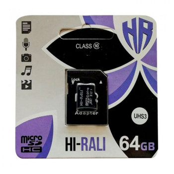 Карта Памяти Hi-Rali MicroSDXC & Adapter UHS-3 Class 10 64gb, Black