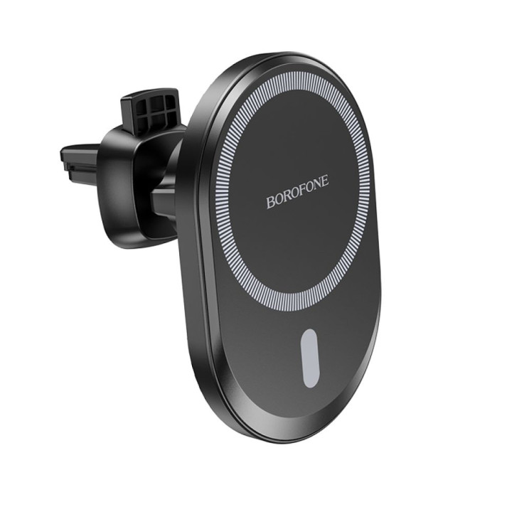 Автодержатель Borofone BH201 Magnetic Wireless 15W с беспроводной зарядкой, Black