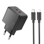 Мережевий зарядний пристрій Hoco CS16A 1USB-C / 1IP PD / QC 20W кабель Type-C to Lightning, Black