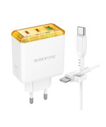 Сетевое Зарядное Устройство Borofone BAS34A Type-C / USB QC3.0 PD65W cable Type-C to Type-C, White
