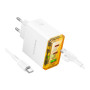 Сетевое Зарядное Устройство Borofone BAS34A Type-C / USB QC3.0 PD65W cable Type-C to Type-C, White