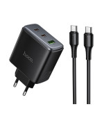 Сетевое зарядное устройство Hoco C160A 2Type-C PD65W / USB QC3.0 with cable, Black