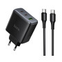Мережевий зарядний пристрій Hoco C160A 2Type-C PD65W / USB QC3.0 with cable, Black
