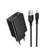 Сетевое зарядное устройство Hoco CS92A USB QC3.0 18W with cable USB to Type-C, Black